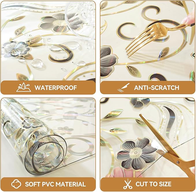 LovePads Floral Table Protector 42 x 78 Inch, 1.5mm Thick Plastic Table Cover, Waterproof Vinyl Tablecloth Rectangular Desk Protector Mat for Kitchen, Dining Room & Coffee Tabletop