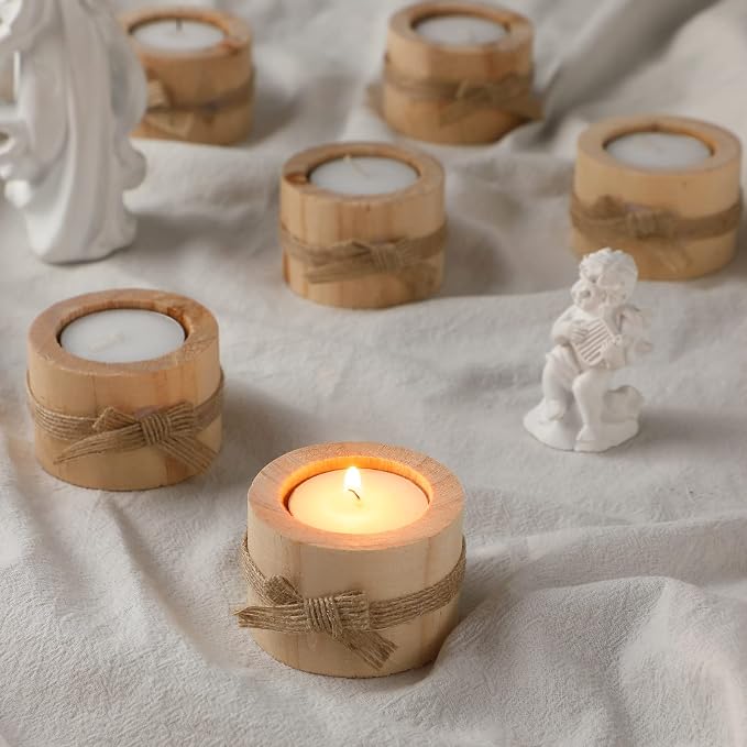 Ctosree Rustic Wedding Favors for Guests Bulk Wooden Tea Lights Candle Holder Handmade Votive Candles for Farmhouse Wedding Baby Shower Favors Party Table Centerpieces Birthday Decoration(50 Pcs)