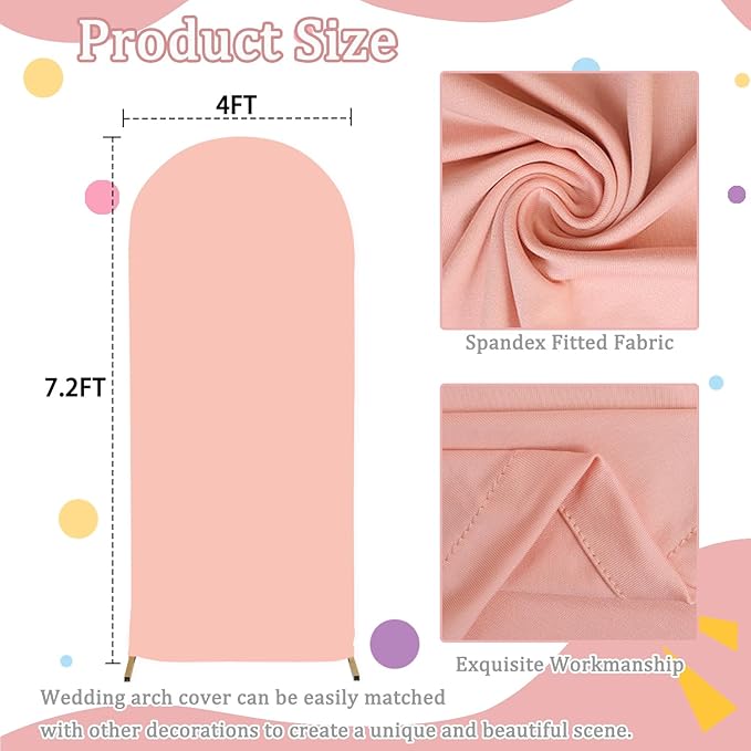 FOTSHARER Dusty Rose Arch Cover 7.2FT Wedding Arch Backdrop Cover Round Top Arch Covers Backdrop Fabric for Banquet Decor Spandex Arched Stand Cover 2 Sides Arches Panels Stretch Covers for Party