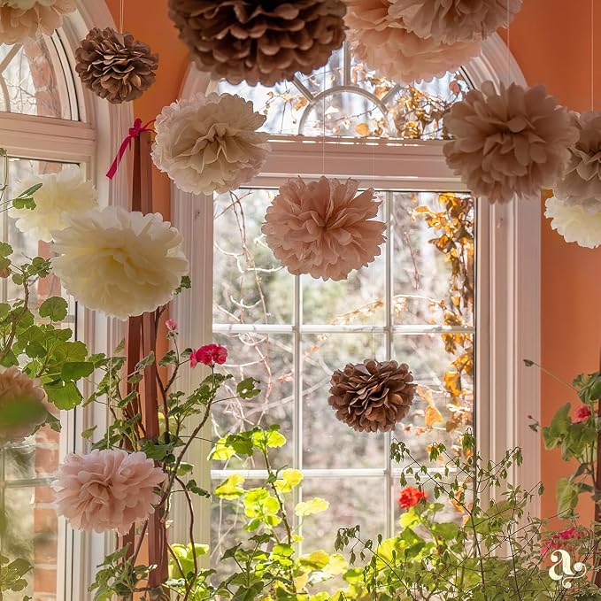 Boho Paper Pom Poms - Blush Pink Tissue Paper Flowers - Pink Decorations for Birthdays, Bridal Shower Decor, Boho Baby Shower Decorations for Girls, Birthday Decor for Women, Tea Party Showers