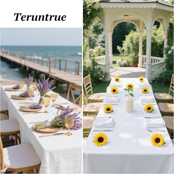 Teruntrue 12 Packs Tablecloths 60x126 inch White Rectangle Table Cloth for 8 Foot Rectangle Tables, Washable Polyester Fabric, for Wedding Parties Banquet Holiday Dinner Table Decorative, White
