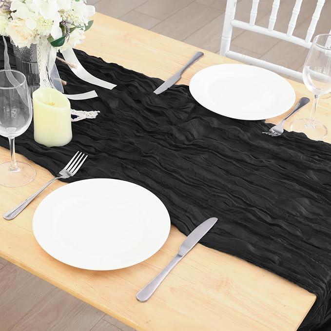 10 Pack Black Cheesecloth Table Runner 120 Inch 10FT Cheese Cloth Fabric Runners for Baby Shower, Banquet, Football Theme Party