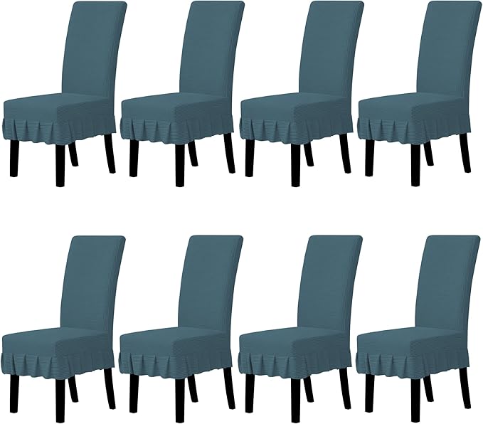 Easy-Going Dining Chair Covers Stretch Parsons Chair Slipcover with Skirt Chair Covers for Dining Room Restaurant Banquet (8 PCS, Bluestone)