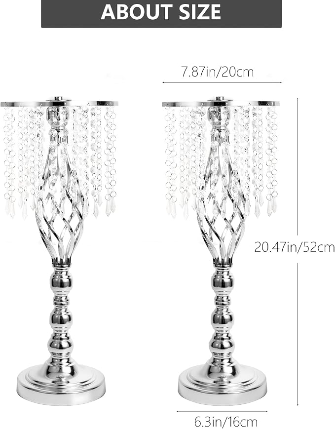 2pcs Silver Metal Flower Vases Crystal Flower Stand Wedding Centerpieces for Tables Party Dinner Event Restaurant Hotel Decoration