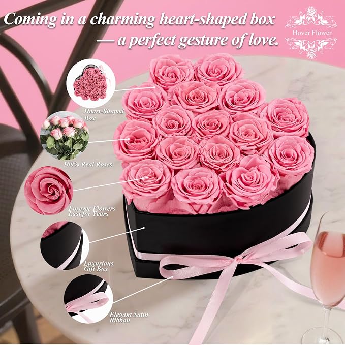 Forver Preserved Roses in a Box, Flowers for Her,Eternal Roses Preserved Flowers for Delivery Prime Birthday, Mothers' Day, Valentine's Day, Christmas (Pink, 16 Roses)