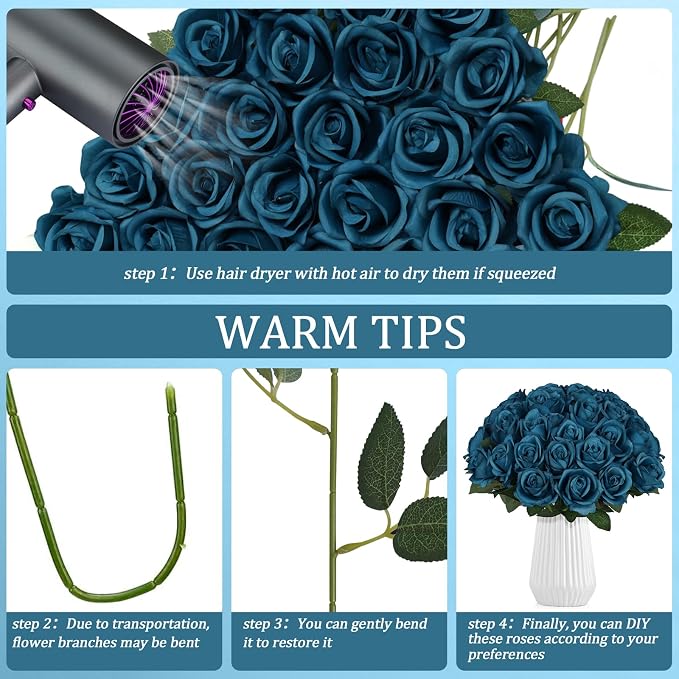 90pcs Teal Roses Artificial Flowers, Fake Velvet Silk Rose Bulk Faux Flower for Decoration DIY Wedding Centerpieces Proposal Bridal Bouquets Shower Party Home Floral Decor