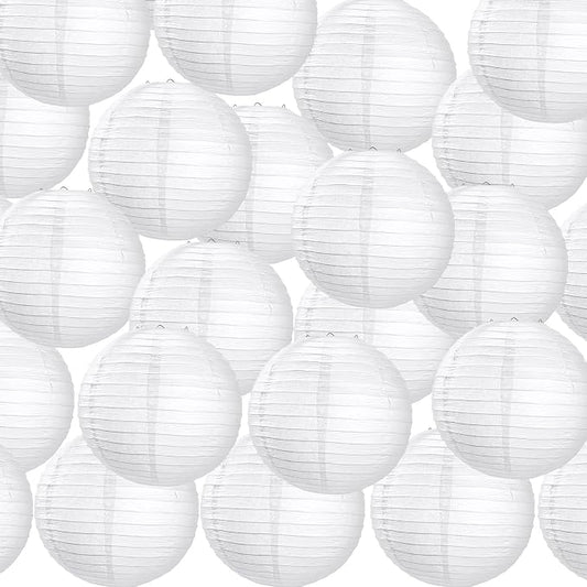Treela 30 Pack White Chinese Japanese Paper Lanterns Decorative Hanging Round Paper Lantern Lamps for Wedding Birthday Party Decorations (12 Inch)