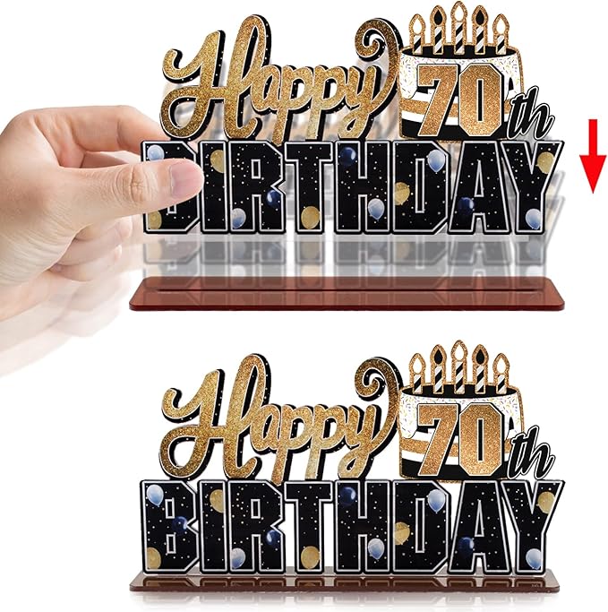 LINGTEER Happy 70th Birthday Gold Acrylic Table Topper Centerpieces Set - Cheers to Seventy Years Old Birthday 70th Bday Party Gift Decorations.