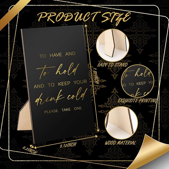 SiliFine 101 Pcs Black Wedding Can Cooler Bulk Engagement Party Favors for 100 Guests Cheers to Love Laughter, and I'll Drink Can Cooler with Wooden Wedding Table Sign Bridal Shower Favor