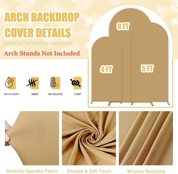 FUHSY Arch Covers Set of 3 Wedding Arch Stand Cover Brown Arch Backdrop Cover 4FT 5FT 6FT Nude Tan Back Drop Covers Round Top Chiara Arch Cover for Bridal Shower Birthday Party Balloon Arbor Decor
