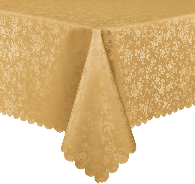 Smiry Rectangle Table Cloth, Waterproof Heavy Duty Vinyl Tablecloths, Wipeable Washable Table Cover for Kitchen and Dining Room (Gold, 60" X 84")