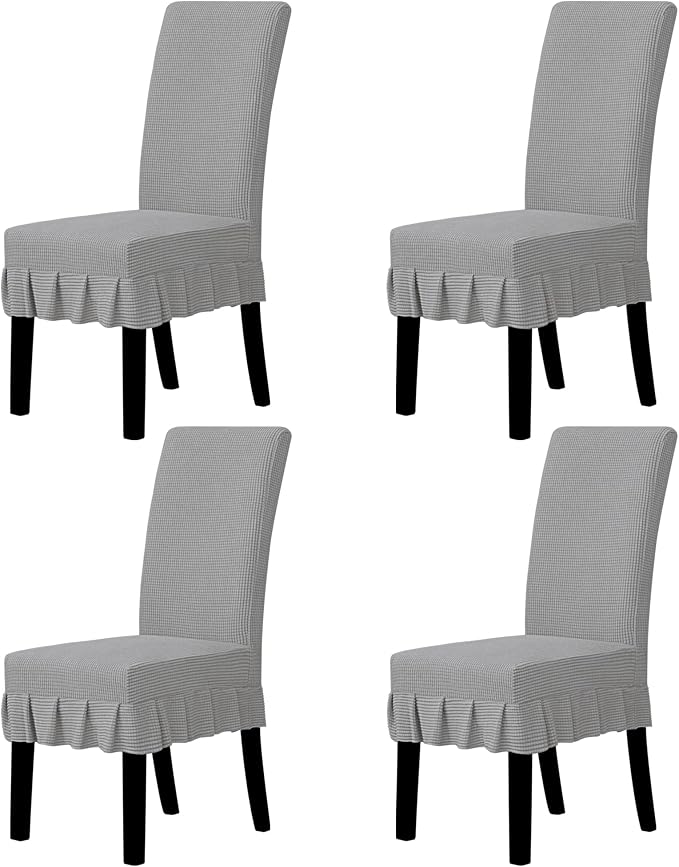 Easy-Going Dining Chair Covers Stretch Parsons Chair Slipcover with Skirt Chair Covers for Dining Room Restaurant Banquet (4 PCS, Light Gray)