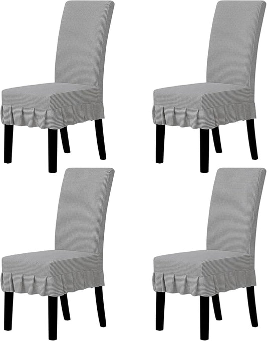 Easy-Going Dining Chair Covers Stretch Parsons Chair Slipcover with Skirt Chair Covers for Dining Room Restaurant Banquet (4 PCS, Light Gray)