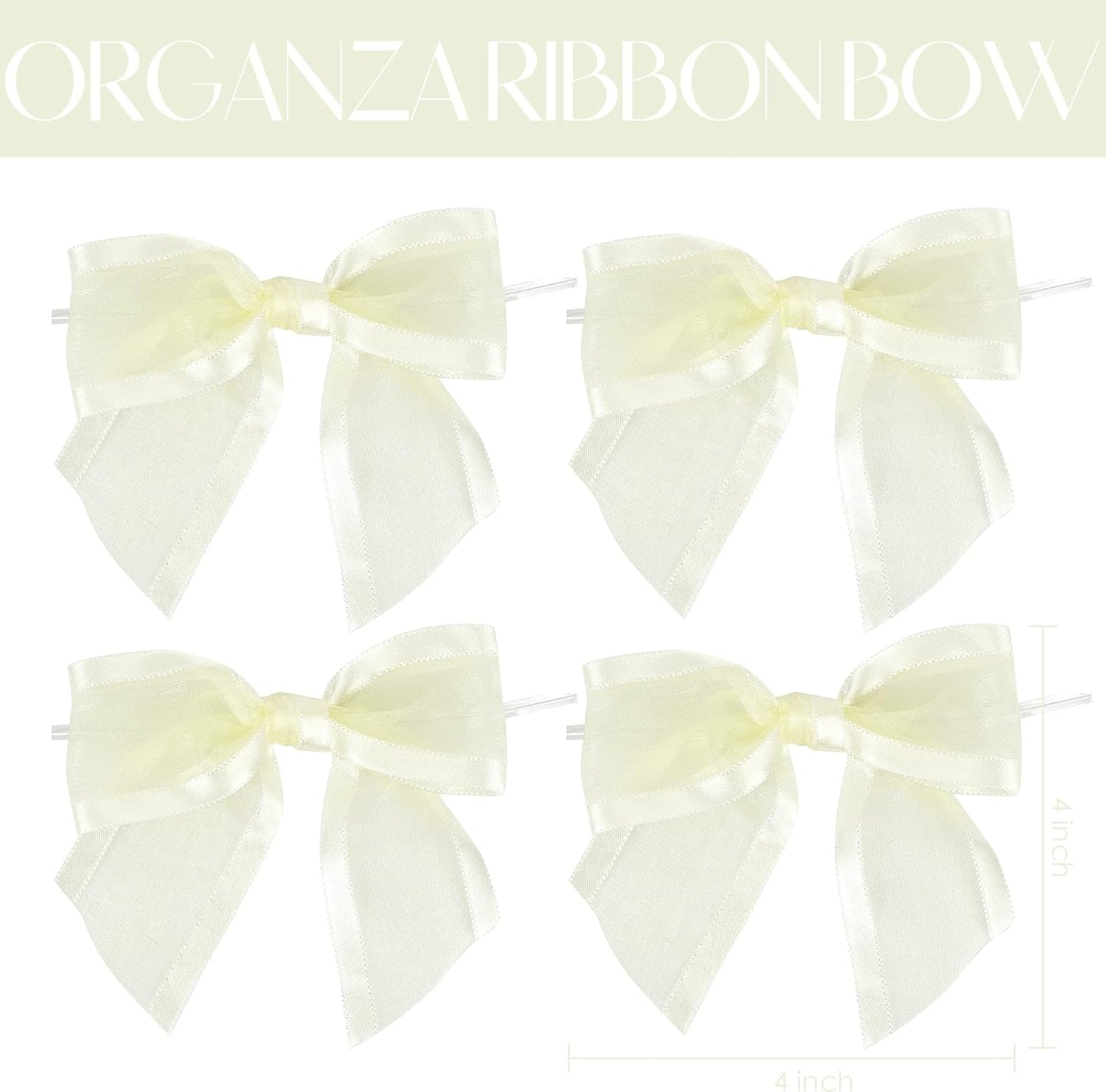 AIMUDI Ivory Bows for Weddings 4" Organza Bows Premade Twist Ties Bows for Gift Wrapping Crafts Treat Bags Baskets Cake Pop Baby Shower Birthday Decor - 12 Counts