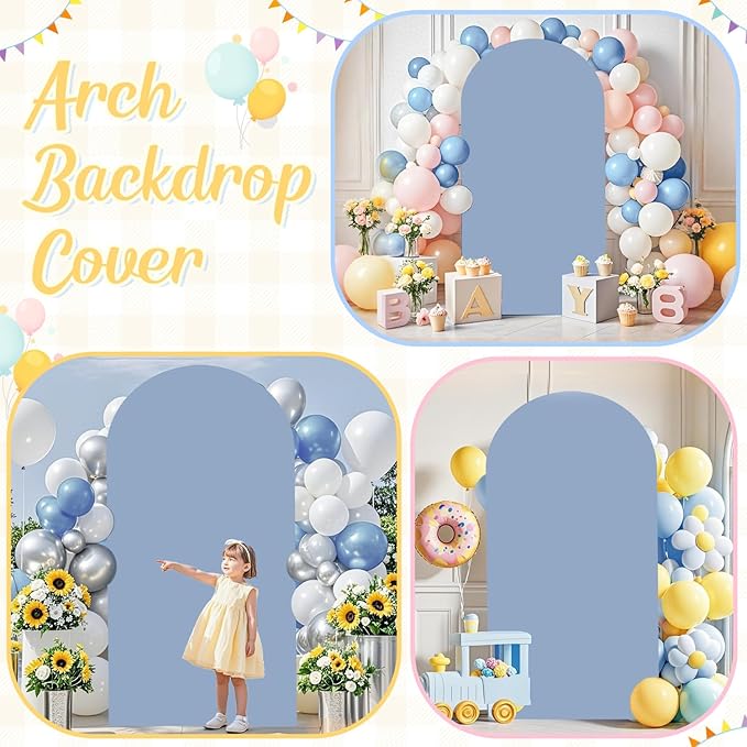 Dusty Blue Wedding Arch Cover 7.2FT Arch Backdrop Covers Spandex Fitted Arch Covers Stretchy Backdrop Double Sided Stretch Arch Cover for Wedding Party Ceremony Decoration