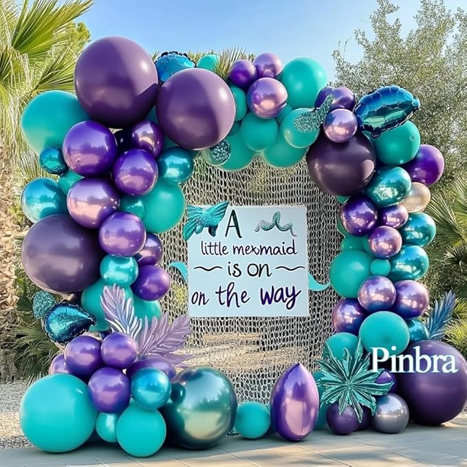 Purple Teal Balloon Garland Double Stuffed Dark Purple Blue Turquoise Green Lavender Lilac Mermaid Balloon Arch Kit for Birthday Wedding Bridal Baby Shower Valentines Graduation Party Decorations