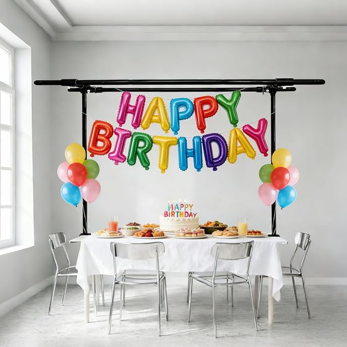 Beyeutao Over The Table Rod Stand with Clamps Adjustable 16"-87" Length 16"-45" Height Black Double Crossbar Table Arch Stand Metal Table Balloon Arch for Photo Booth Party Decoration