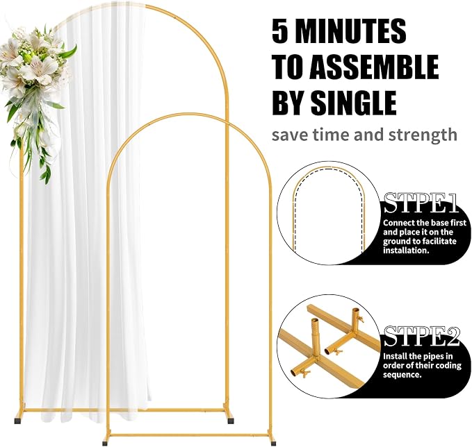 2 Pack Arch Backdrop Stand and Cover Set (7.2FT/6FT), Balloon Arch Stand, Metal Background Arch Stand, Backdrop Arch Frame, Wedding Arch for Backdrop (Black Cover)