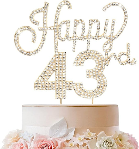 LINGTEER Happy 43rd Birthday Gold Rhinestone Cake Topper - Cheers to 43rd Birthday 43 Years Old Anniversary Party Cake Centerpieces Topper Decorations Gift Sign.