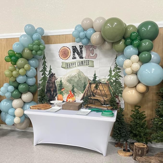 Double Stuffed Dusty Blue Green Balloon Arch Kit, Boho Neutral Balloon Garland Kit Sage Dusty Green Slate Blue Teal Latex Balloons for Baby Shower Bridal Shower Dinosaur Birthday Party Decorations