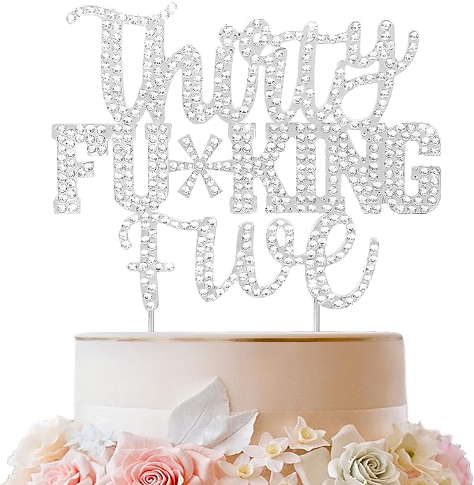 LINGTEER Happy 35th Birthday Funny Silver Rhinestone Cake Topper - Cheers to 35 Years Old Birthday Party Cake Centerpieces Topper Decorations Gift Sign.