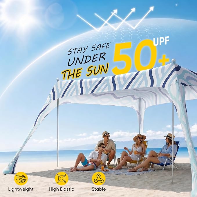 Sekey Aluminum Beach Shade Sun Shelter UPF 50+ - 8.2x8.2 FT Portable Beach Canopy with Windproof Rope & Stability Poles, Easy Setup Outdoor Tent for Camping, Backyard, Fishing, Picnics
