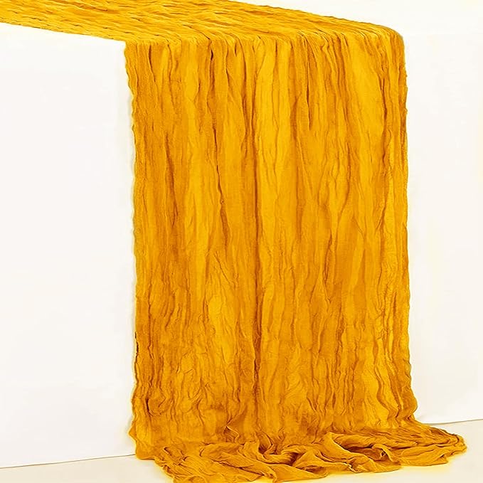 1 Pack Gold Cheesecloth Table Runner 35x120 Inch 10Ft Rustic Gauze Cheese Cloth Table Runner Sheer Cheesecloth Table Runners for Wedding Party Bridal Shower Decoration