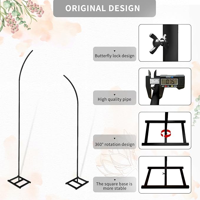 Metal Wedding Arch Stand,Set of 2 Gold Curved Top Arch Backdrop Stand Wedding Arches for Ceremony Birthday Anniversary Baby Shower Floral Stand Background Decoration (Black,7.8FT & 6.7FT)