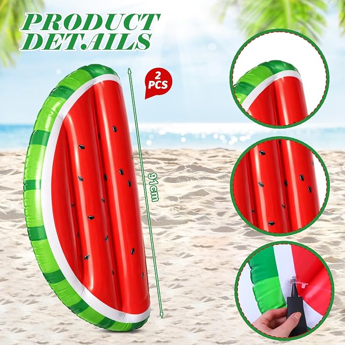 JellyArch 4 Pcs Watermelon Party Decorations Inflatable Pool Floats 36 Inch Inflatable Pool Floats Summer Luau Hawaiian Party Watermelon Birthday Decorations Blow up Surfboard for Wall Beach Decor