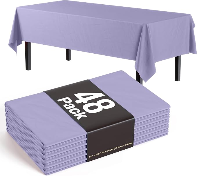 Exquisite Lavender Tablecloths for Rectangle Tables 48 Pack Plastic Table Cloth Disposable 54" X 108" Lavender Table Cloths Rectangle Tablecloth Plastic Tablecloths Rectangular Party Supplies