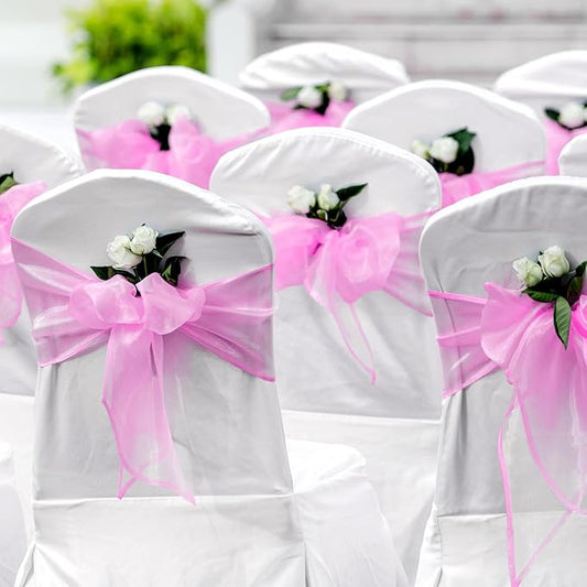 25 Pcs Organza Chair Sashes for Wedding Banquet Party Decoration Chair Bows Ties Bands Event Supplies - Pink