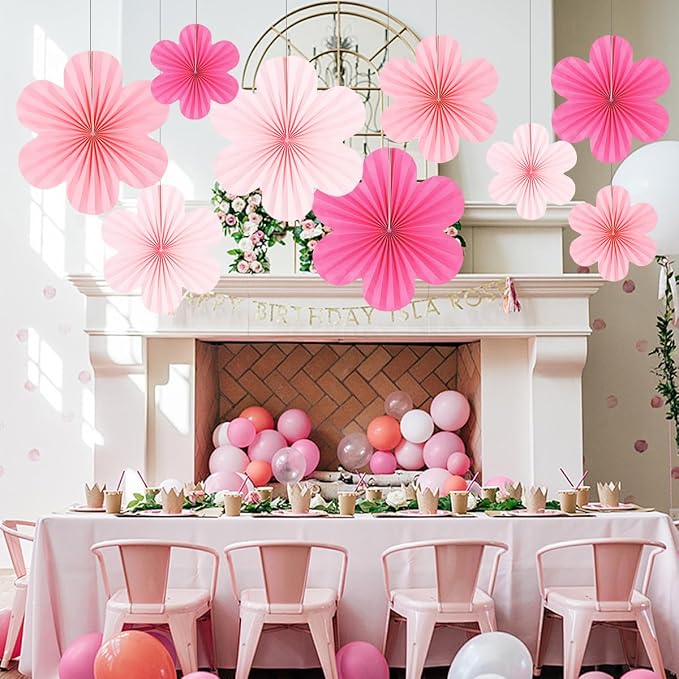 Paper Fans Party Decorations Paper Flowers Decorations for Wall Floral Backdrop Classroom Baby Shower Birthday Party Flower Wall Decor Pack of 9 Pink