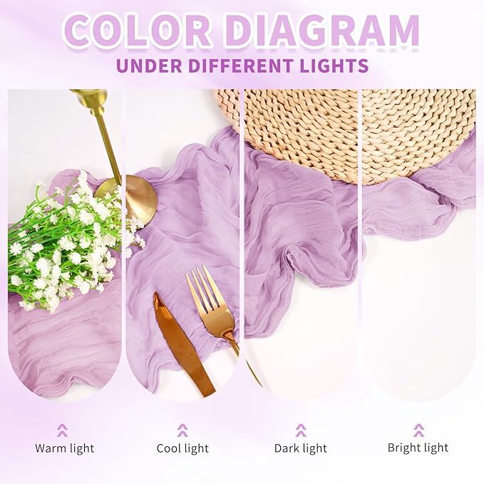 12 Pack Cheesecloth Table Runner,Light Purple Table Runner Long Romantic Semi Sheer Rustic Boho Gauze Table Runners for Wedding Bridal Shower Birthday Party Decorations(17.7×108 Inch)
