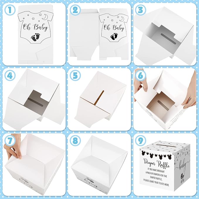 Teling 51 Pieces Diaper Raffle Tickets with Card Box Baby Shower Decorations Baby Shower Holder Box for Girl Boy Diaper Raffle Party(Fresh Style)