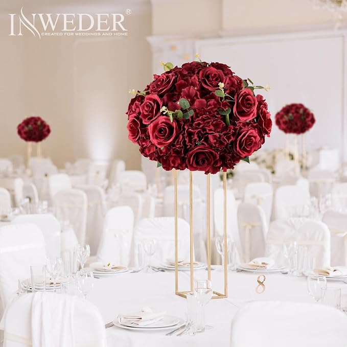 Red Roses Flowers Balls for Centerpieces: 2 PCS 15.7" Diam Flower Centerpieces for Tables in Wedding Reception Decorations Arrangement for Party Celebration Planners