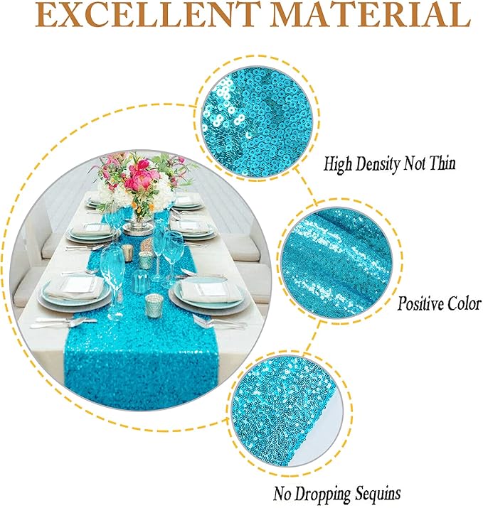 ShinyBeauty Turquoise Sequin Table Runner 12x108-Inch Wedding Shower Decorations Aqua Runner-Pack of 5 Linen Table Runner 108 Inches Long Birthday Table Runner for Party Baby Shower Decor