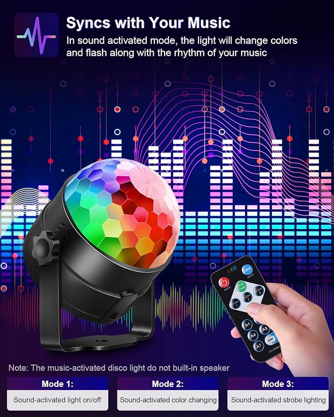 Luditek 2-Pack Sound Activated Party Lights with Remote Control, Disco Ball Light, DJ Strobe Lamp for Home Room Dance Party Supplies White Elephant Gifts Birthday Christmas Halloween Party Decorations