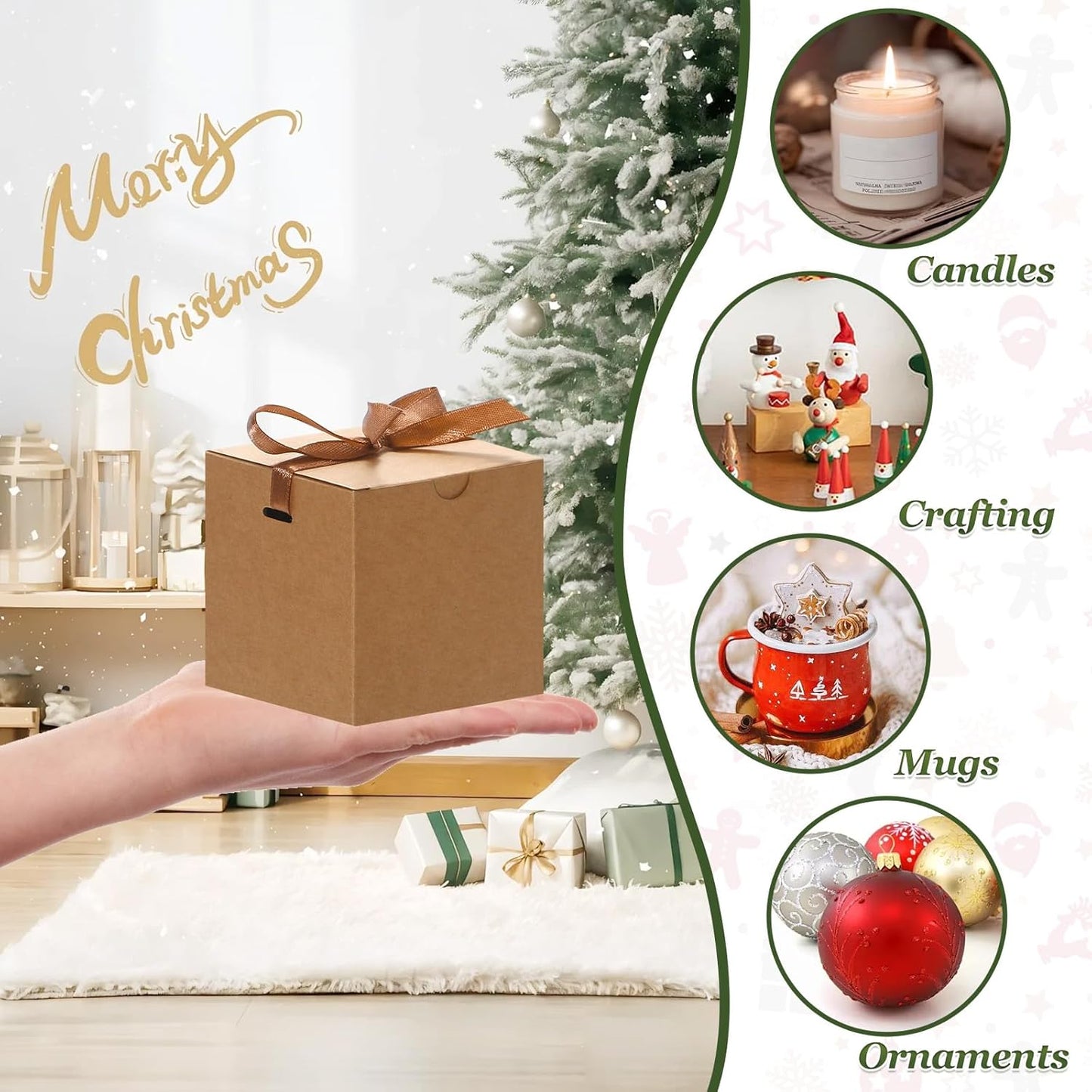 DOYIDE Small Gift Boxes, 20 Pack 5x5x5 Inch Brown Elegant Paper Boxes with Ribbons, Crafting, Christmas Gift Box Wedding Party Favor, Cupcake, Candy, Bridesmaids Proposal Box