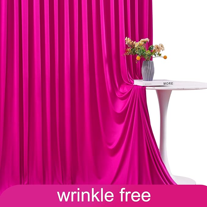 10 Panels Fuchsia Backdrop Curtain for Parties Birthday Party Wrinkle Free Hot Pink Photo Curtains Backdrop Drapes Fabric Decoration for Wedding 50ft(W) x 10ft(H)