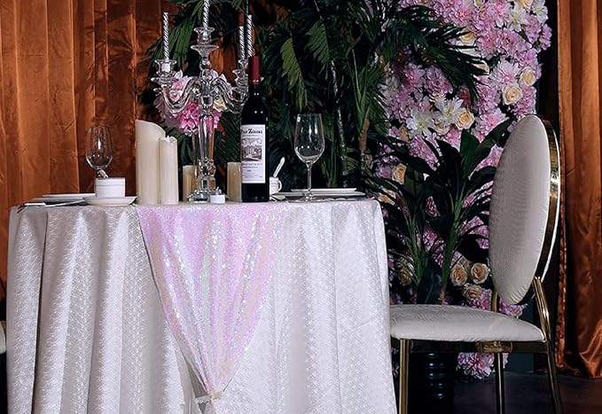 JYFLZQ Iridescent White Sequin Table Runner 12" x 108" Pack of 5 Sparkly White Metallic Table Runner Glitter Sequin Runner for Table Birthday Party Event Decorations