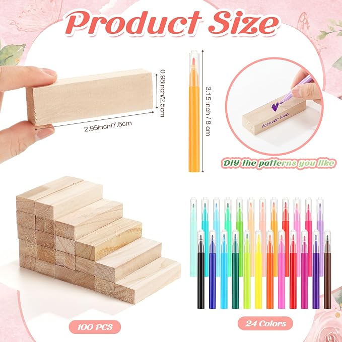 Nuanchu 125 Pcs Wedding Guest Book Alternative 100 Wooden Block Guest Book 24 Signing Pens Wedding Game Sign Wedding Decorations for Reception Bridal Shower Guest Book for Sign in (Flower)
