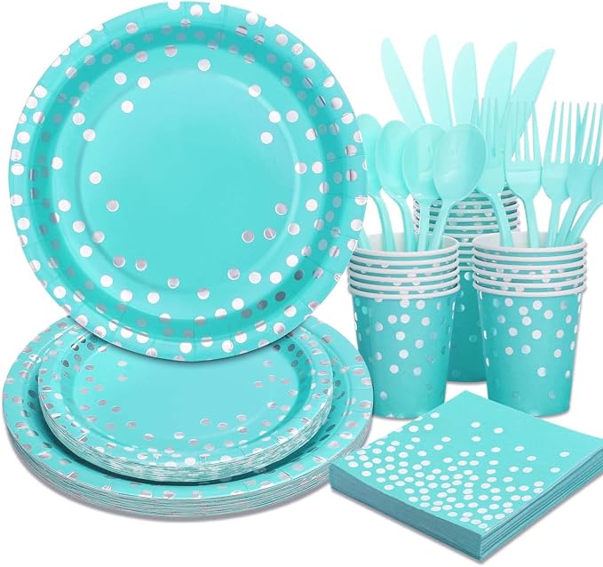Teal Party Decorations, 168Pcs Teal Plates and Napkins Party Supplies, Birthday Plates Serves 24, Birthday Decorations for Women, Turquoise Sweet 16, Easter Graduation Mothers Day