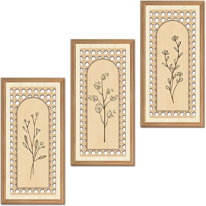 IARTTOP 3 Pcs Boho Arch Wicker Wall Decor 8x16 Inch Unframed Rattan Botanical Wood Wall Art Minimalist Rustic Farmhouse Floral Hanging Decor for Home Living Room Bedroom Office