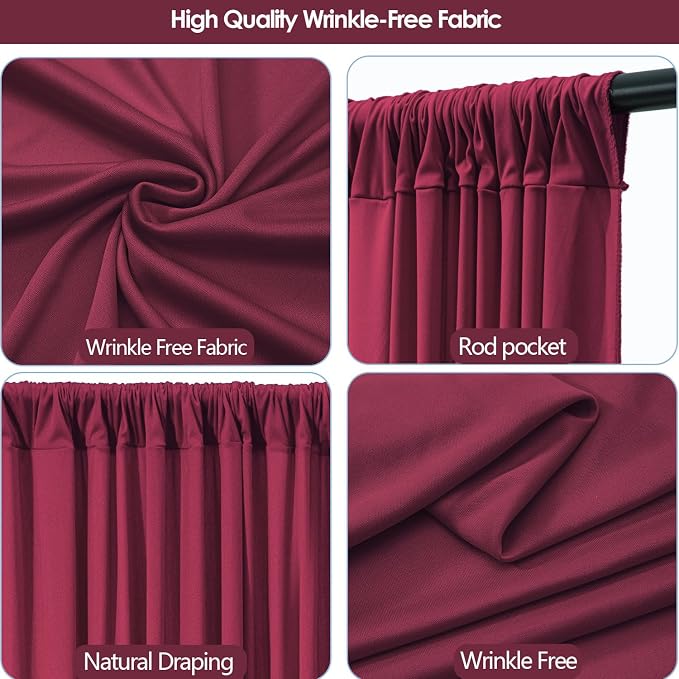 ESGOTBME 30x10ft Wrinkle Free ‌Burgundy Backdrop Curtain for Parties Soft Fabric Drapes Wedding ‌Curtain Backdrop for Birthday Party Decorations Background for Photography 5x10ft, 6 Panels