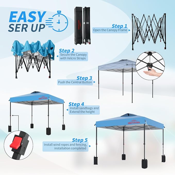 8x8 Pop Up Canopy, Easy Up Canopy Tent, Heavy Duty Tents for Parties, One Person Easy Set Up Event Tent, Turquoise
