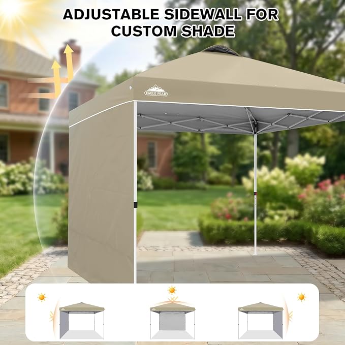 EAGLE PEAK Commercial Canopy 10x10 Pop Up Canopy Tent with 1 Sidewall, Easy Setup Heavy Duty Instant Event Shelter for Vendors & Markets, Outdoor Sun Shade, Light Beige