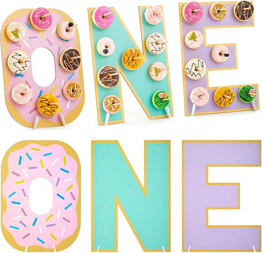 Lallisa 3 Pack Sweet One Donut Stands, Wooden Doughnut Display Stand, Donut Holders for Dessert Table Sweet One Theme Decorations 1st Birthday Party