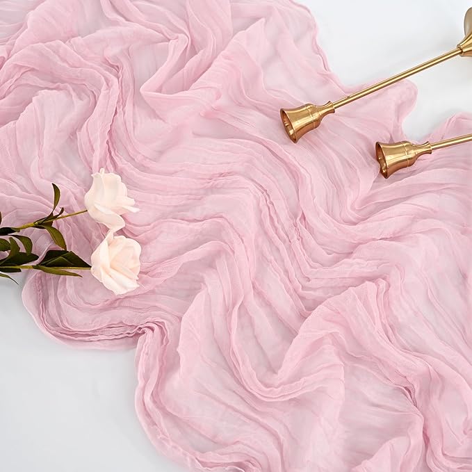 10 Pcs Light Pink Cheesecloth Table Runner 10FT, Gauze Table Runner for Wedding Reception Sheer Bridal Shower Birthday Party Boho Table Decoration, Rustic Romantic Wedding Runner