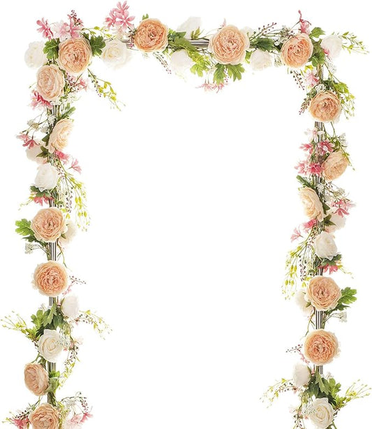 6 Ft Artificial Peony Garland with Mixed Peony Flowers and Green Leaves for Wedding Dining Table Home Party Decor