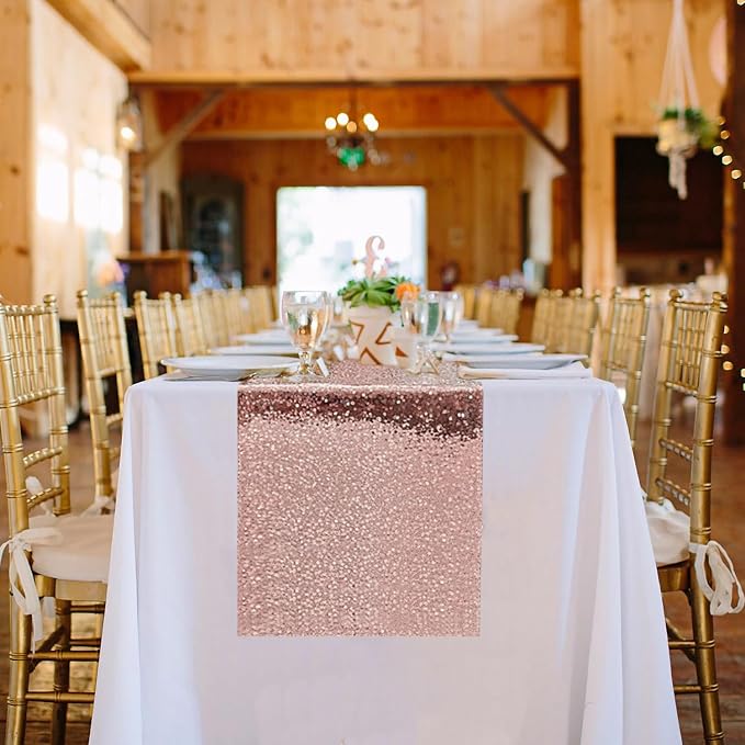 10 Packs 12 x 72 inches Rose Gold Sequin Table Runner, Glitter Runner for Birthday Party Supplies Wedding Holiday Celebration Baby Shower Engagement Anniversary Decor